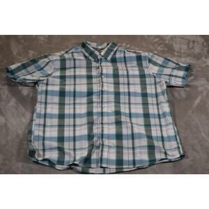 Eddie Bauer Shirt Mens XL Green Blue Plaid Short Sleeve Classic Button Down